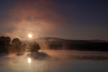 Sunrise over the Ebro reservoir in Cantabria - Spain
