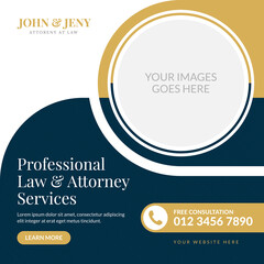 Law and attorney social media post banner template. Modern and elegant layout can be use for any business promotion ads
