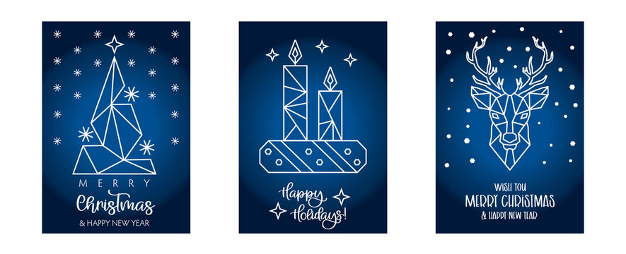collection of three Christmas greeting cards - blue and white