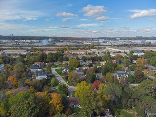 An aerial view of a neighborhood