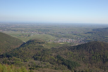 Fototapeta premium Scenic view from Orensfels outlook point to the east over the Rhine valley, Frankweiler, Germany 