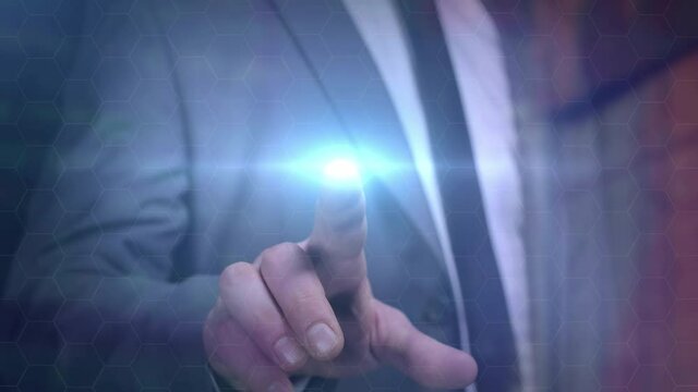 Pressing your finger on the screen with light effect.