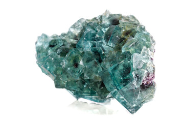 Macro mineral stone Fluorite on a white background