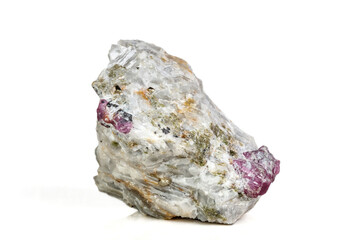 Macro mineral stone Ruby in rock on white background