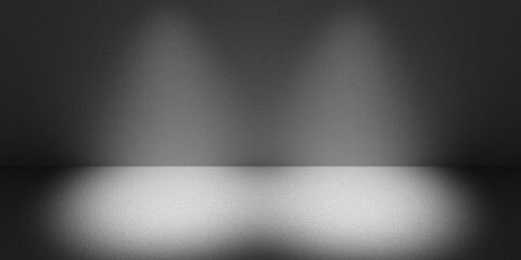 Empty dark gray abstract scene, studio for shooting, illuminated by two spotlights. 3D rendering.