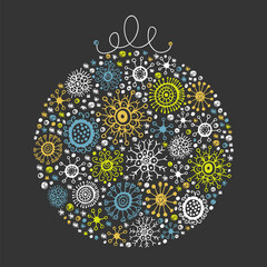 Vintage card with Christmas ball of floral motifs, vector illustration