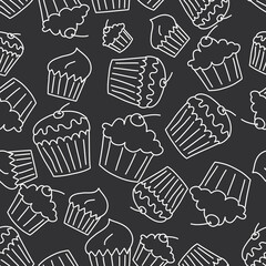 Seamless pattern background with muffins in chalkboard style.