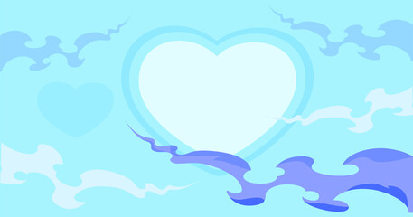 Heart Background in blue, line drawing Abstract free form