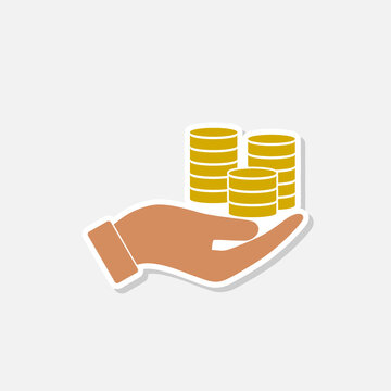 Money with Hand sticker icon isolated on white background
