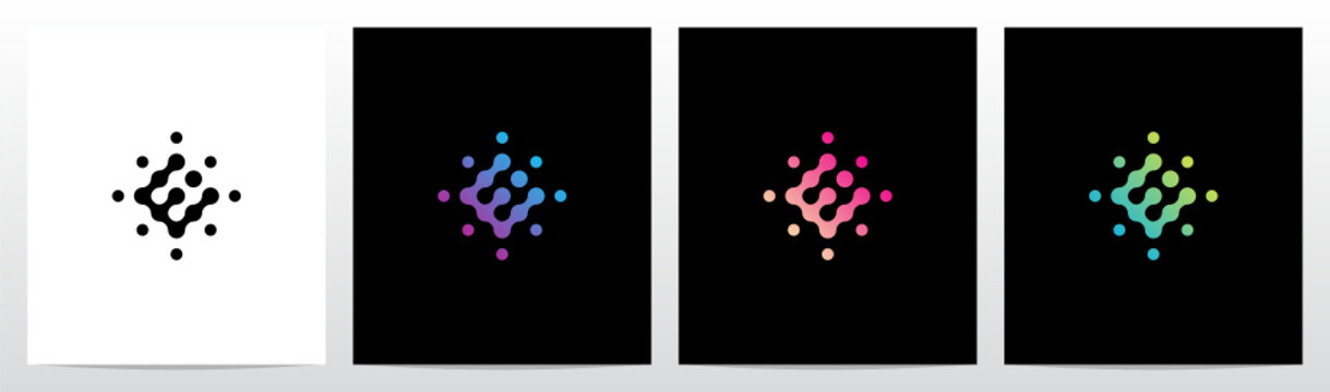 Connection Dots Rotate Letter Logo Design E