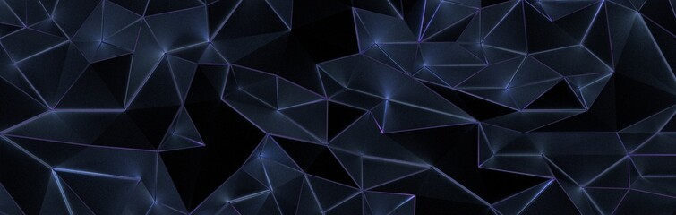 3d render, abstract black crystal background, faceted texture, macro panorama, wide panoramic polygonal wallpaper