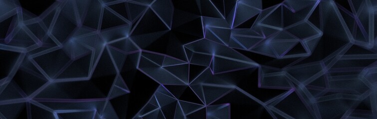 3d render, abstract black crystal background, faceted texture, macro panorama, wide panoramic polygonal wallpaper