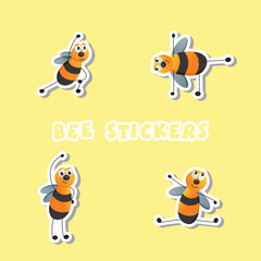 Sticker set with bees doing sport. 