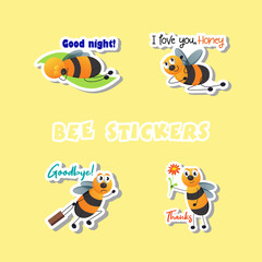 Bees stickers set on a cream background.