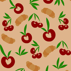 Cherry croissant pattern. Stylish ornament.