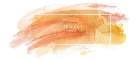 Frame, place for text with beige, yellow, pink watercolor background. Hand painted brush strokes, smudges, stains.