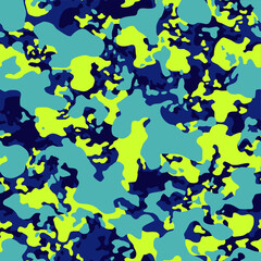 Camouflage texture seamless pattern. Abstract modern military background of colorful spots. Fabric and fashion print template. Vector background.