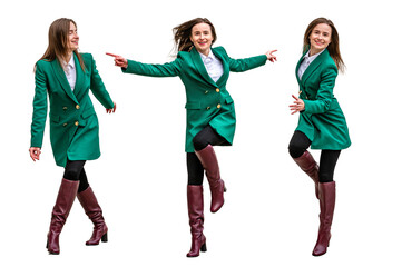 Fototapeta premium set of young atractive dancing women isolated over white background, full lenght, various poses