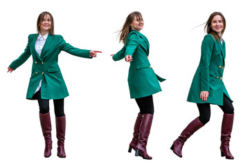 Fototapeta premium set of young atractive dancing women isolated over white background, full lenght, various poses