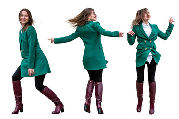 Fototapeta premium set of young atractive dancing women isolated over white background, full lenght, various poses