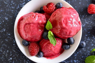 Raspberry ice cream scoop
