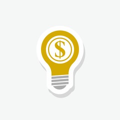Light bulb with dollar symbol sticker icon isolated on white background