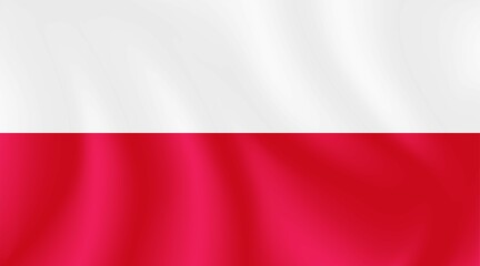 National flag of Poland with imitation of light waves on the fabric. Vector stock illustration 