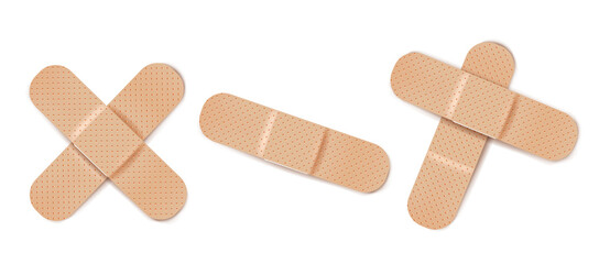 Vector set illustrations of band aids. Vector set aid bandages different forms.