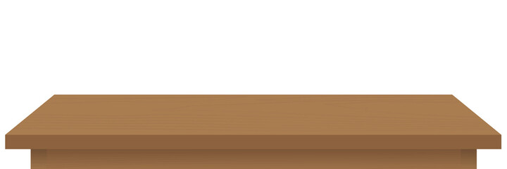 Empty wooden tabletop on white background. Empty rustic wooden shelf. Vector illustration