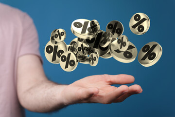 Exploding discount cubes with percent symbols 3d.