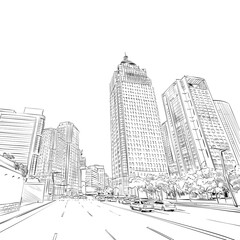 Taipei. Taiwan. Urban sketch. Hand drawn city, vector illustration.