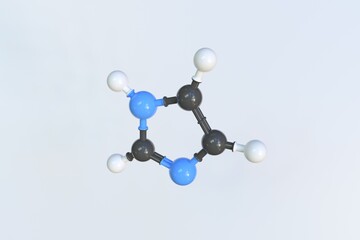 Imidazole molecule made with balls, isolated molecular model. 3D rendering