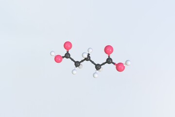 Glutaric acid molecule made with balls, isolated molecular model. 3D rendering