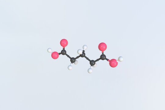 Glutaric acid molecule made with balls, isolated molecular model. 3D rendering