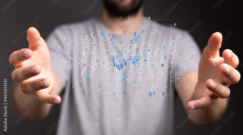 Aufkleber Digital cyberspace with particles and Digital data network connections concept.