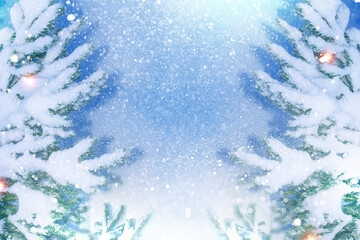 Obraz na płótnie Canvas Blurred. Christmas tree in the snow