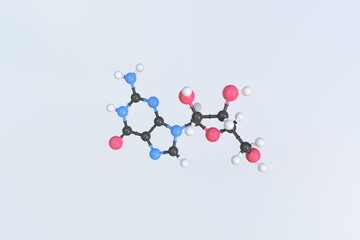 Guanosine molecule, scientific molecular model, looping 3d animation