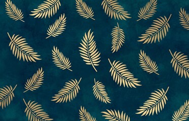 Seamless pattern for photo wallpapers. Drawing for walls. Mural for interior decoration. Golden leaves on a velvet background. Branches on the background of grunge.
