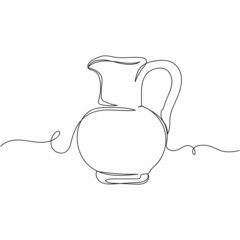 Vector continuous one single line drawing icon of jug in silhouette on a white background. Linear stylized.