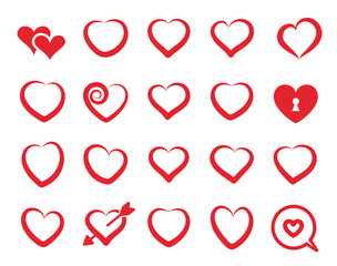 Red vector heart icon isolated on white background