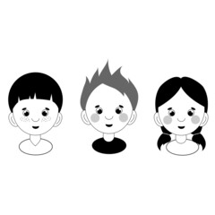 set of three children's portraits of two girls and a boy in black and white