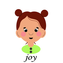 little cheerful girl with two bundles on her head in a green blouse