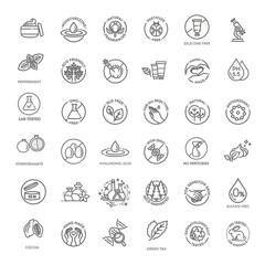 Natural organic cosmetics, vegan food symbols