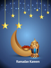 Obraz na płótnie Canvas Ramadan mubarak islamic festival with golden moon and arabic lantern