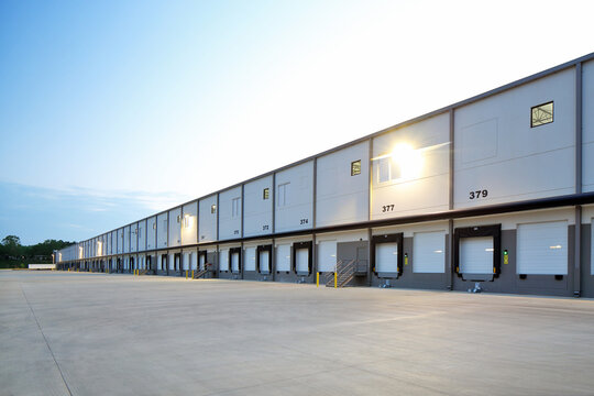 Exterior of modern distribution center warehouse