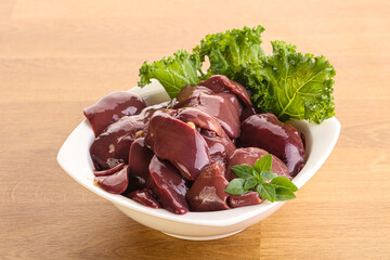 Raw chicken liver in the bowl