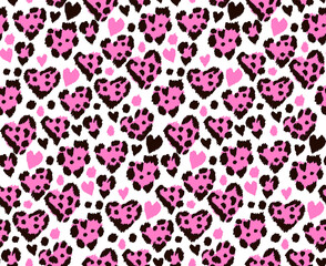 Seamless pattern with heart leopard, cheetah or jaguar print.