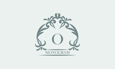 Obraz premium Graceful monogram in gray tones with the inscription and the letter O. Exquisite sign, logo of a restaurant, boutique, hotel, business