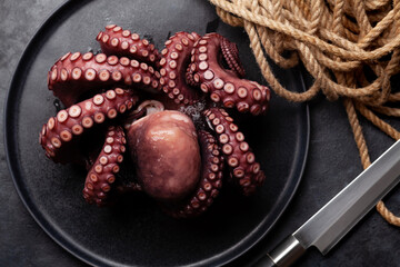 Tasty octopus on black background