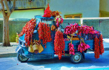 Tropea red chillies and onions italy